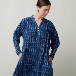 V de Vinster blue ikat cotton dress size medium lagenlook minimalist boho